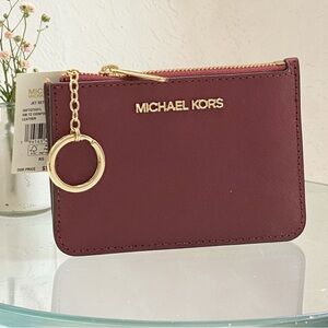 Michael Kors Mulberry   Saffiano Leather Coinpouch  with Gold Key Ring